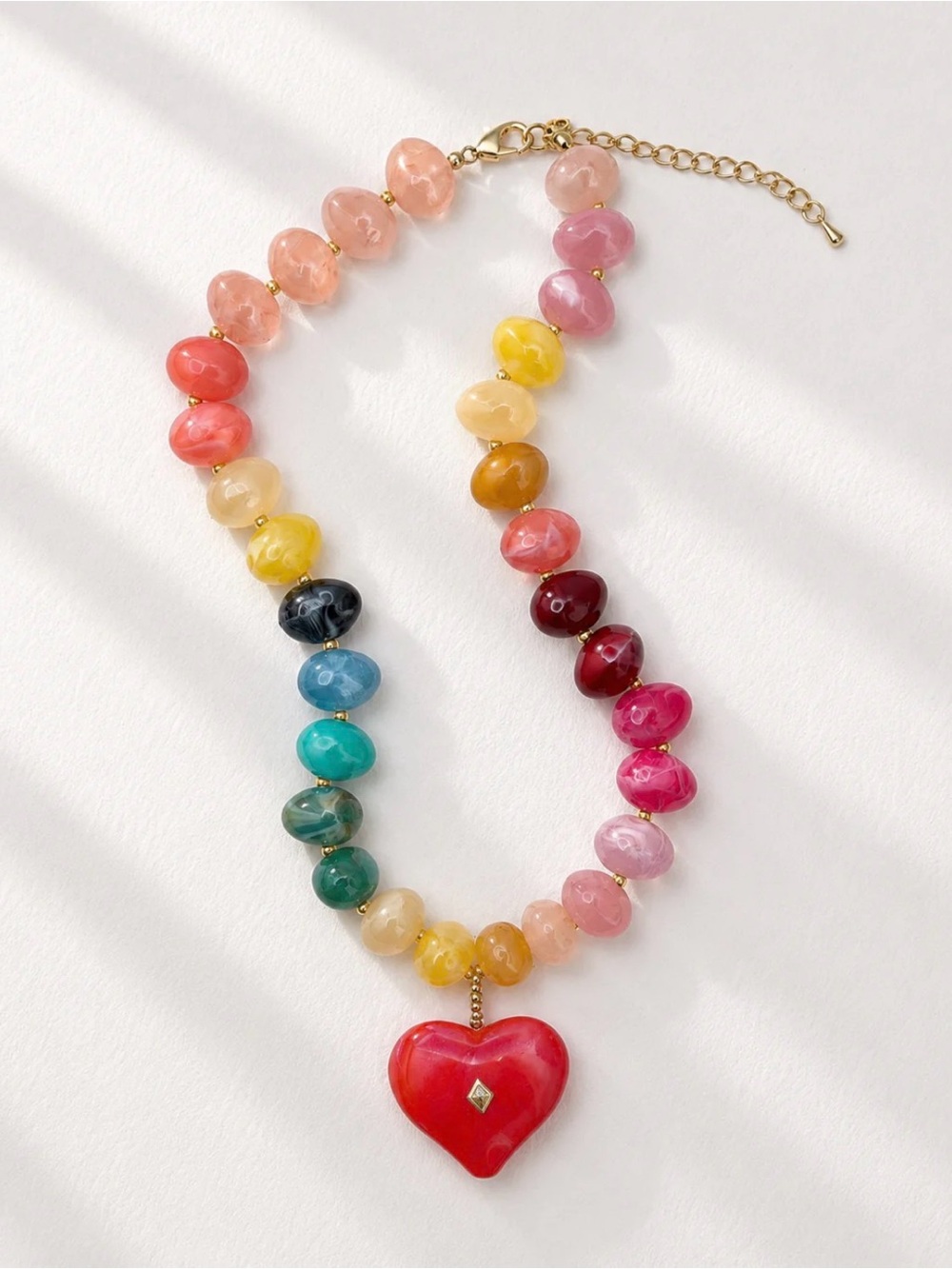 Multicolor Heart Pendant Beaded Necklace - Women Jewelry